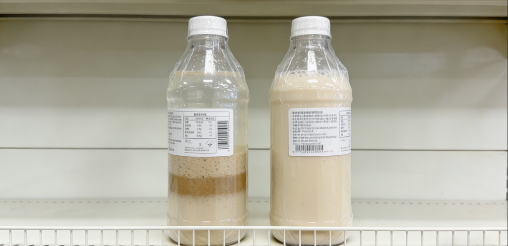 before and after using microcrystalline cellulose gel E460i in beverage