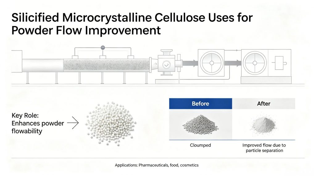 silicified microcrystalline cellulose uses for powder flow improvement