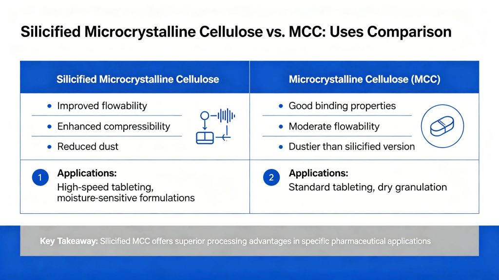 silicified microcrystalline cellulose uses comparison with MCC