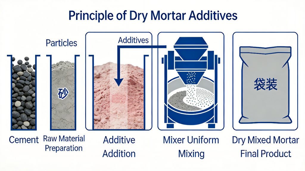 Dry mix mortar additives production process with HPMC and HEMC