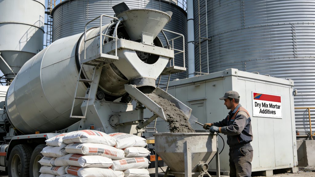 Mechanism diagram showing role of cellulose ether in dry mix mortar additives