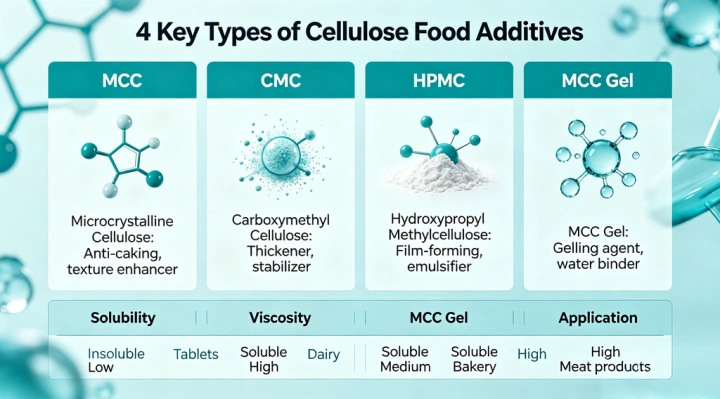 types of cellulose food additives MCC CMC HPMC comp