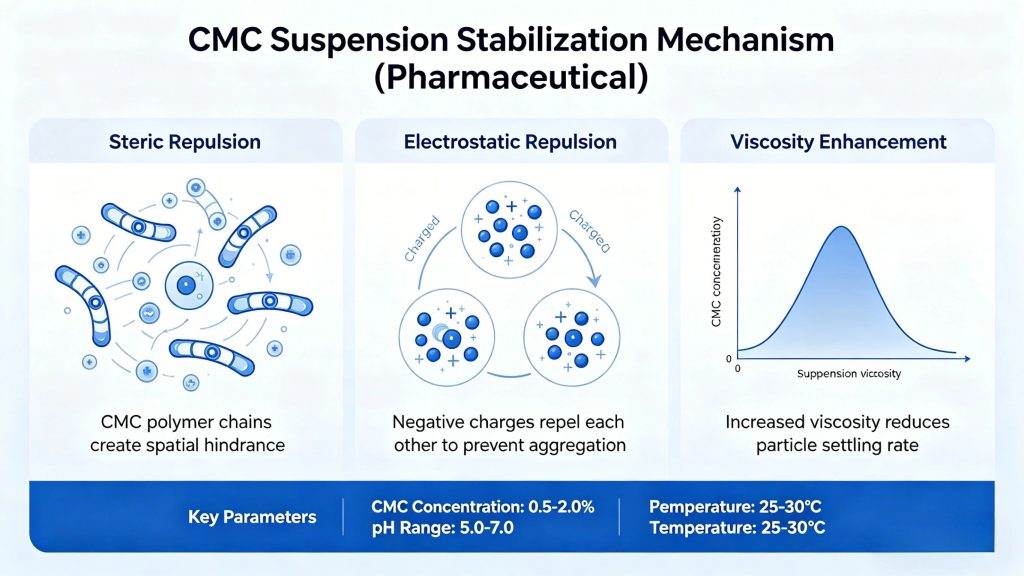 CMC suspension stabilization mechanism pharmaceutical