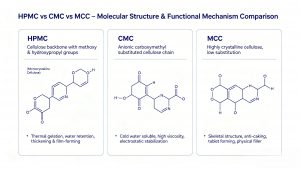 HPMC vs CMC vs microcrystalline cellulose comparison stabilizer differences