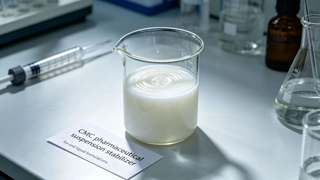 CMC pharmaceutical suspension stabilizer for oral liquid formulations