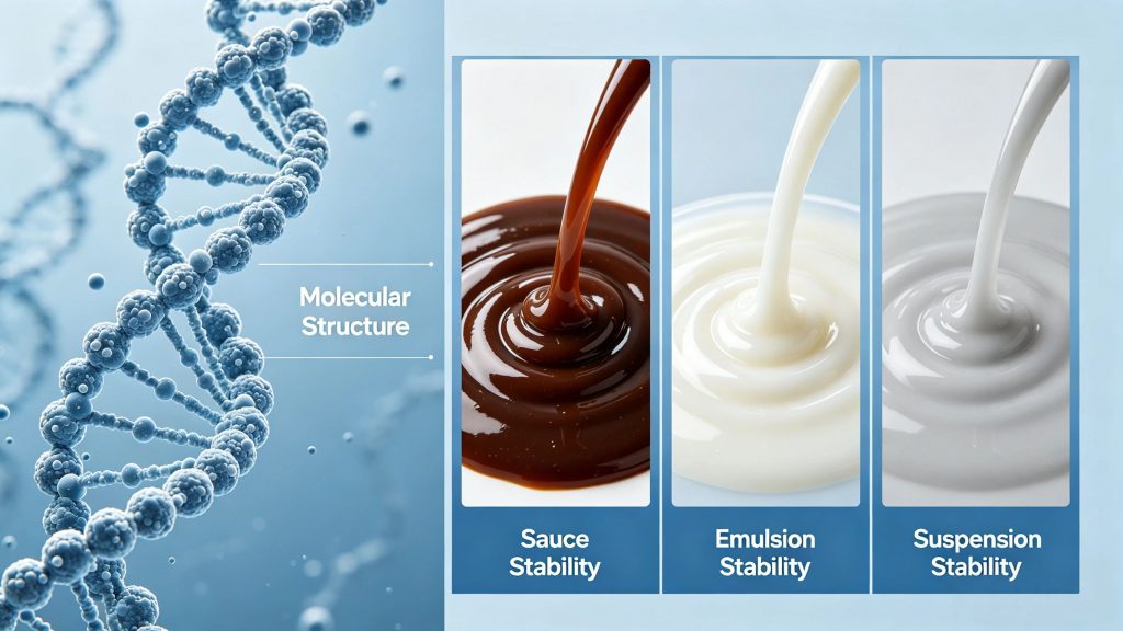 CMC cellulose stabilizer mechanism in food and bakery sauce systems