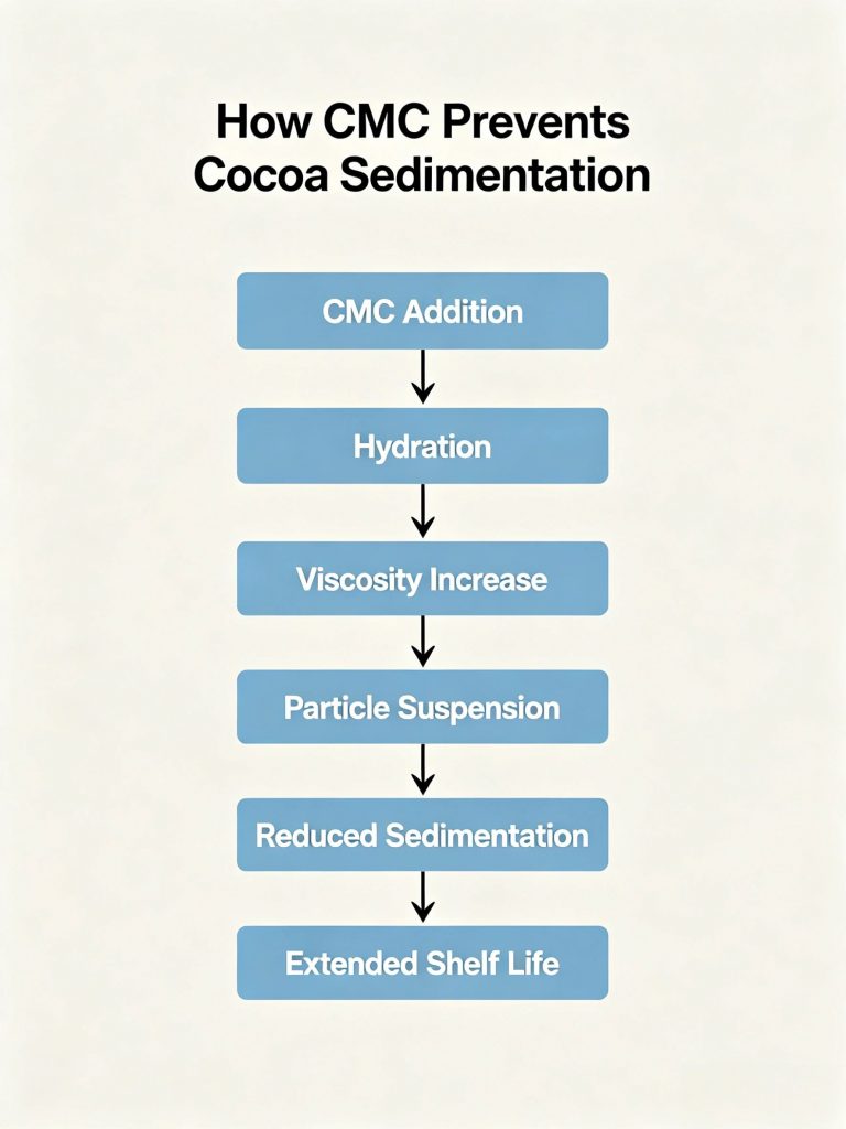 How CMC prevents cocoa sedimentation in chocolate milk through viscosity enhancement