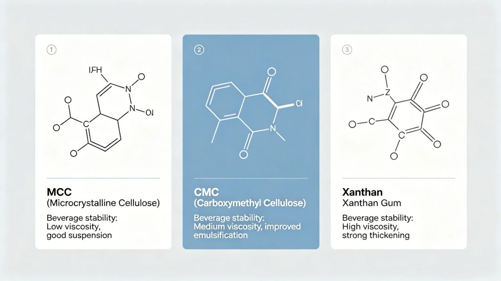MCC vs CMC vs xanthan gum comparison in beverage stabilization
