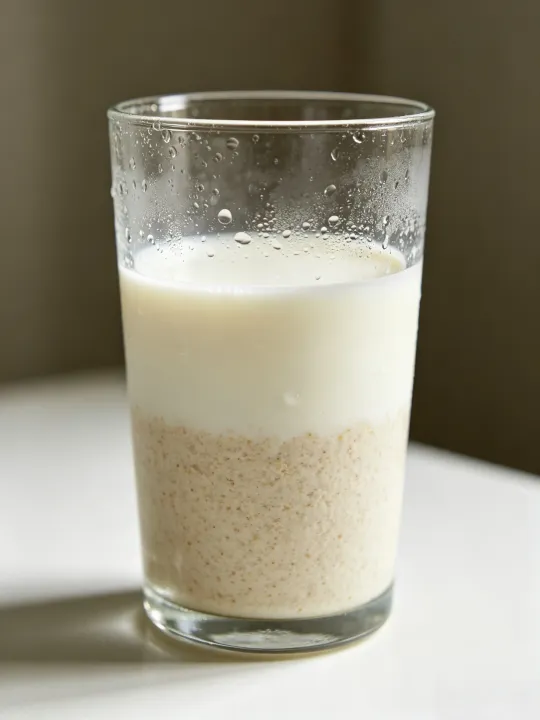 Plant-based milk showing sedimentation and phase separation without MCC stabilizer