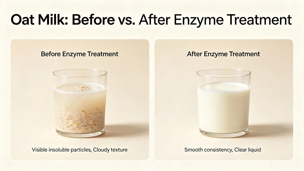 oat milk sedimentation without stabilizer vs uniform suspension with plant-based milk stabilizer