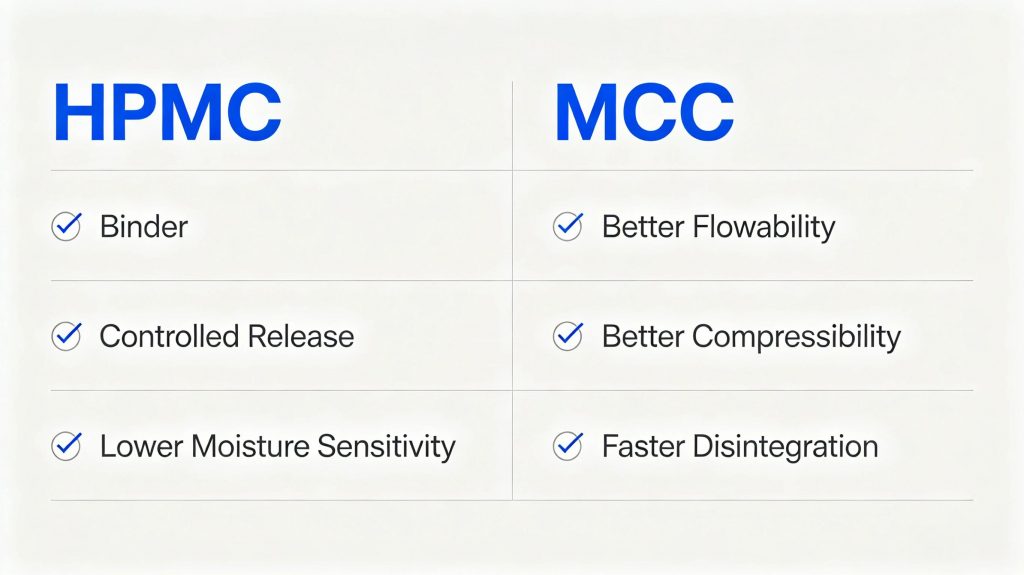 HPMC vs MCC in direct compression tablets