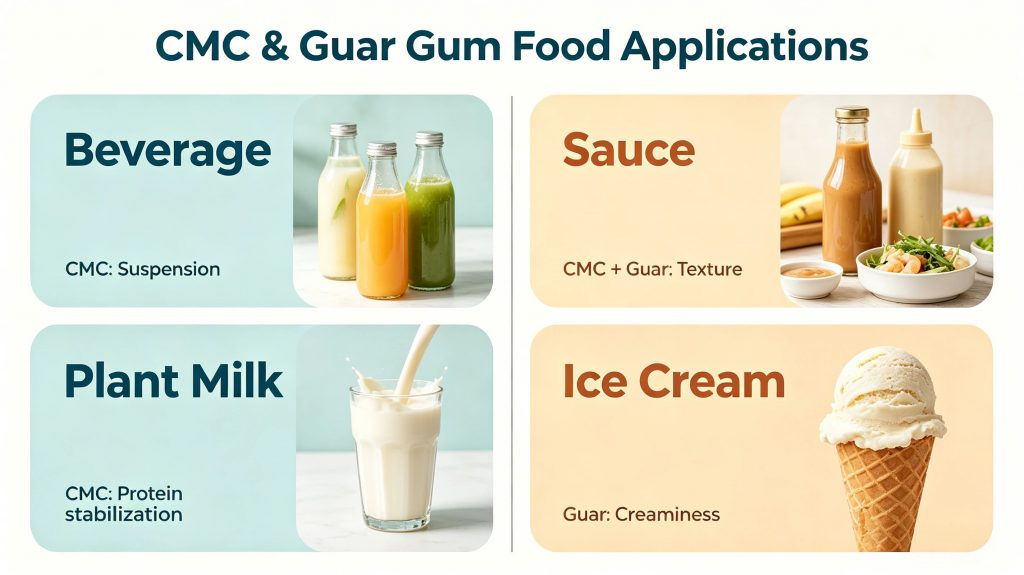 CMC and guar gum applications in beverages dairy sauces and ice cream products