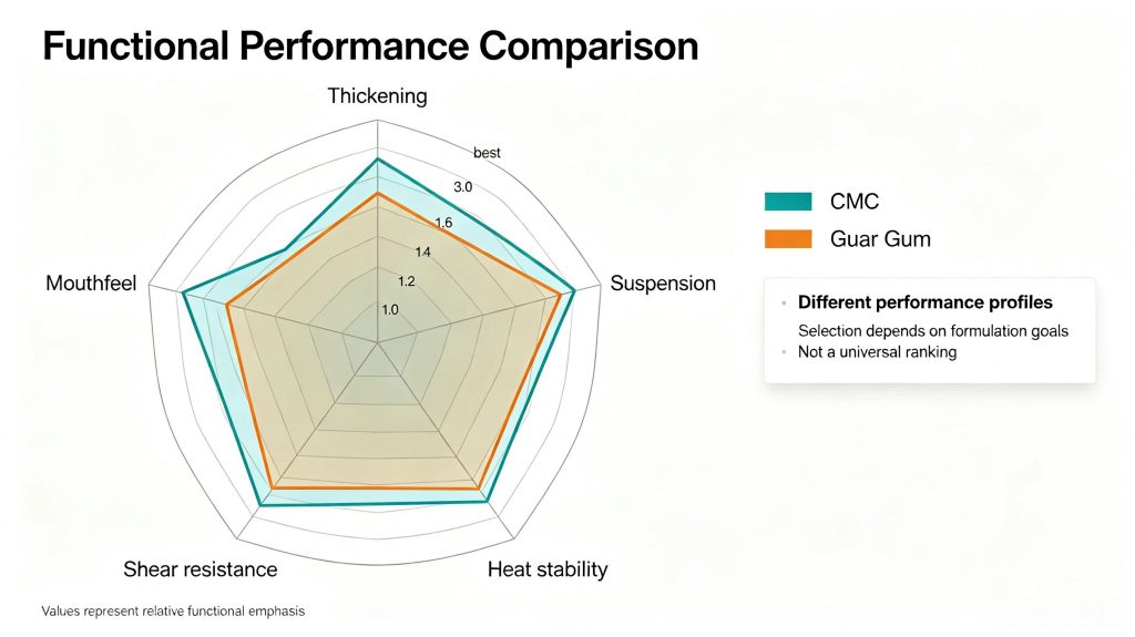 CMC and guar gum viscosity heat stability and shear resistance comparison chart