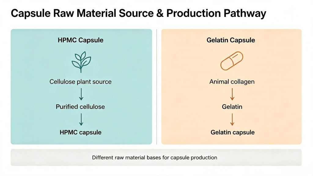 Difference between plant based HPMC cellulose and animal derived gelatin capsule materials
