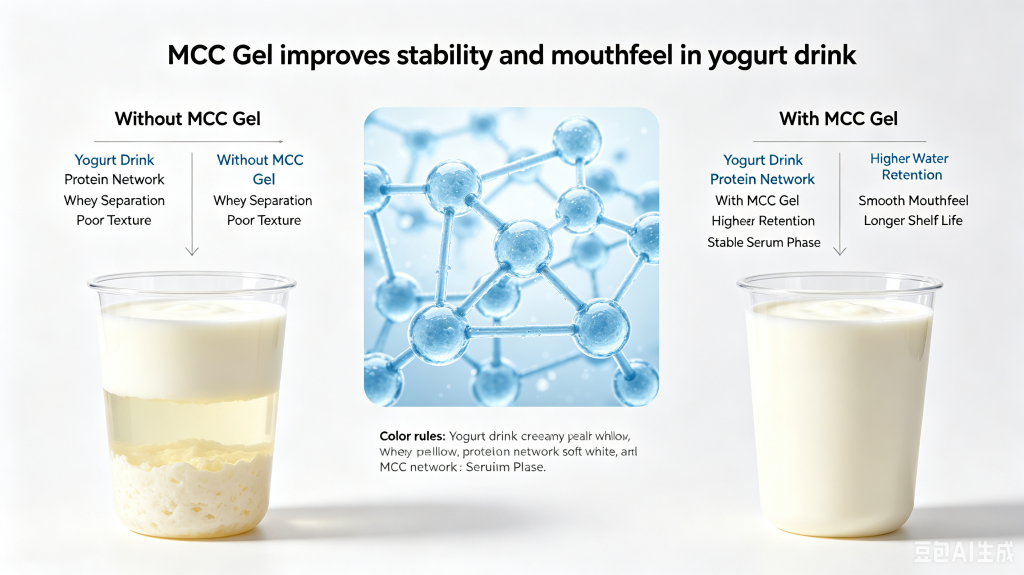 MCC Gel improving oil-in-water emulsion stability in sauces and salad dressings.