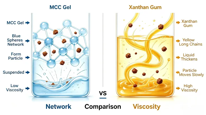 Comparison of MCC Gel and xanthan gum stabilization mechanisms in food systems