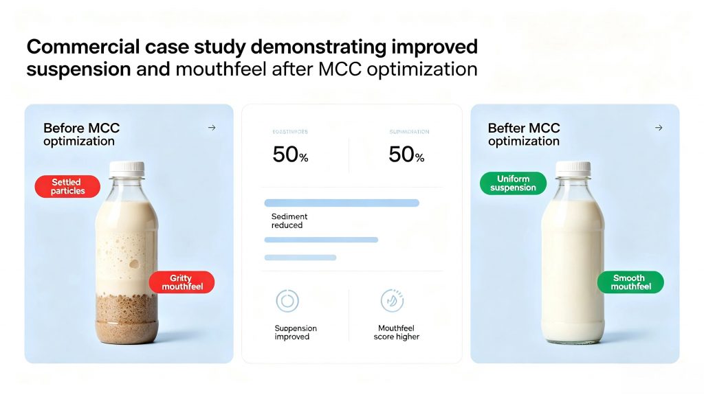 Commercial case study demonstrating improved suspension and mouthfeel after MCC optimization