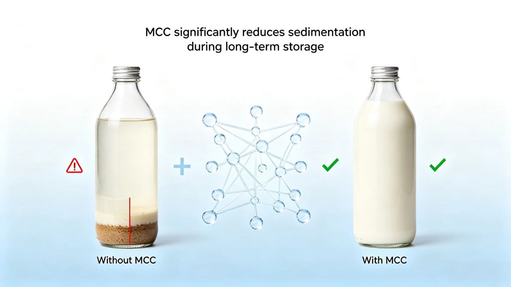 MCC significantly reduces sedimentation during long-term storage