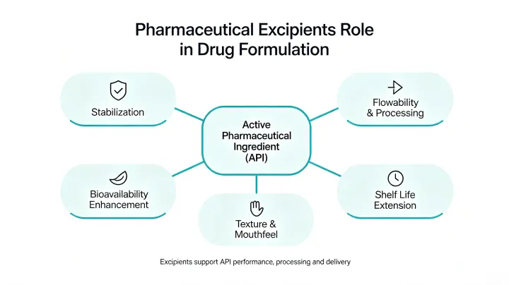 Role of pharmaceutical excipients in drug formulation from API to finished tablet