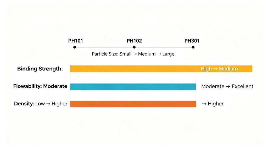 MCC PH101 vs PH102 vs PH301 selection guide