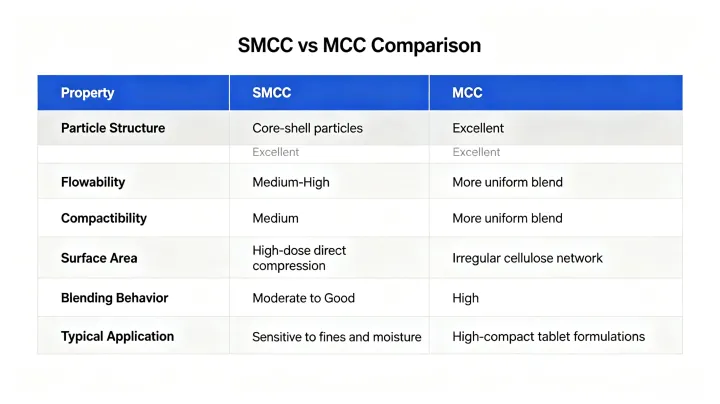 SMCC vs MCC differences in direct compression tablets