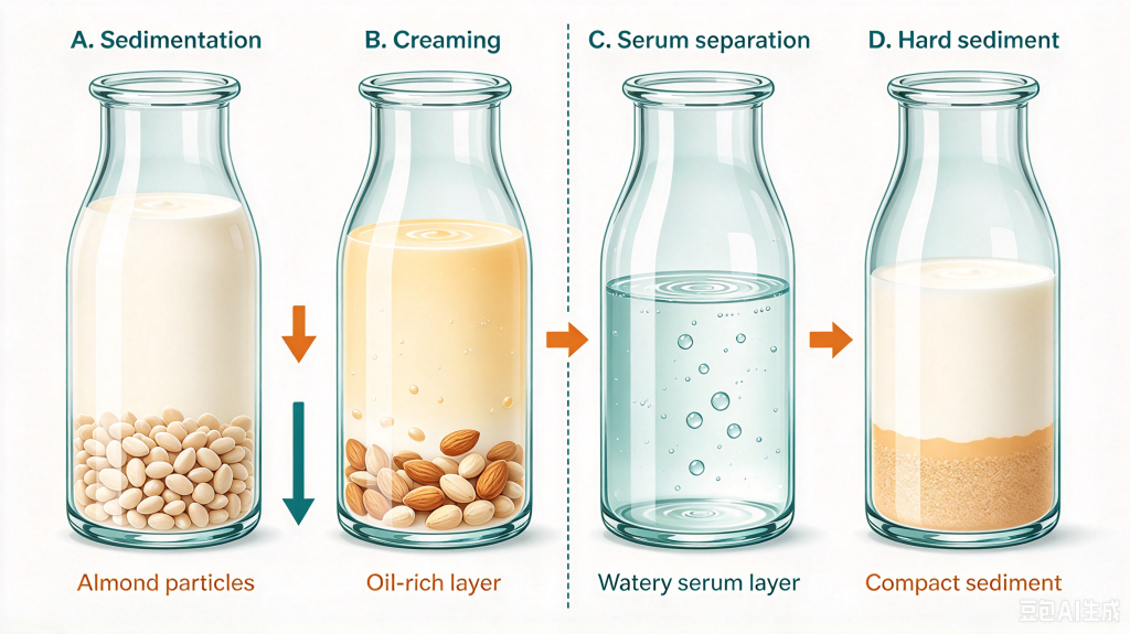 Almond milk sedimentation creaming and serum separation

Title