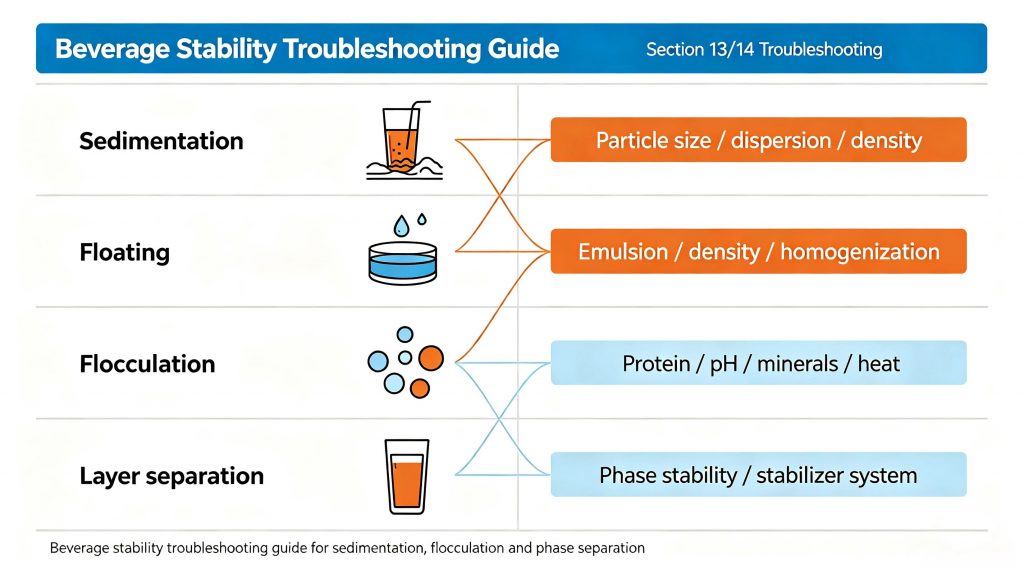 Beverage stability troubleshooting guide for sedimentation, flocculation and phase separation