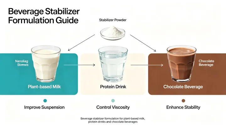 Beverage stabilizer formulation for plant-based milk, protein drinks and chocolate beverages
