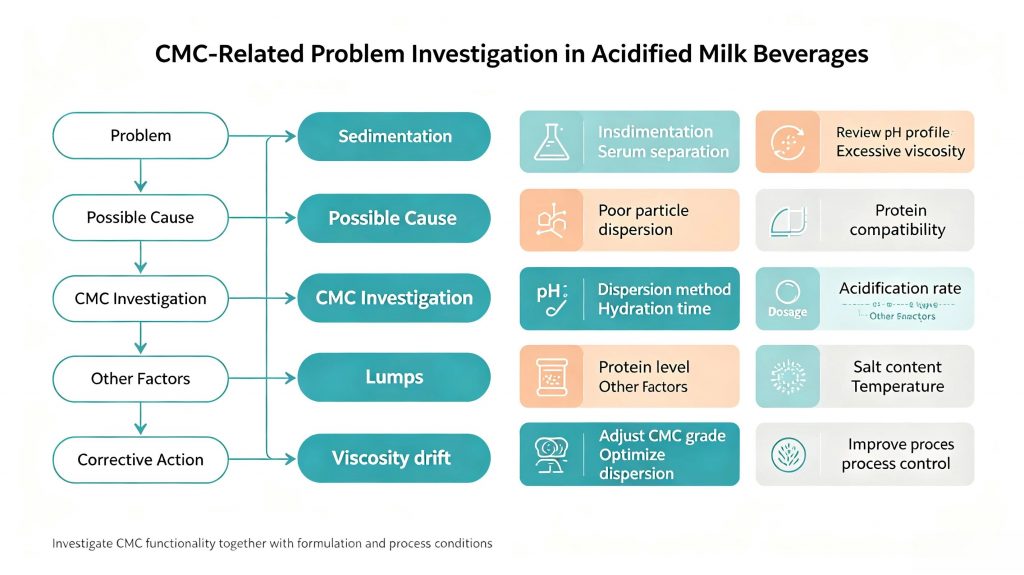 CMC troubleshooting for acidified milk drink stability