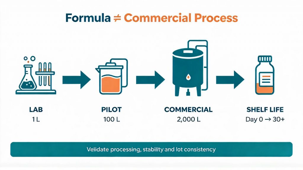 Laboratory to commercial scale-up validation workflow