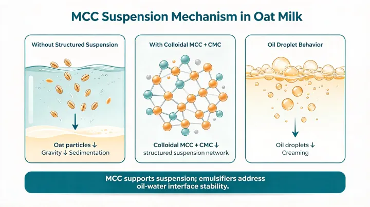 MCC suspension mechanism in oat milk