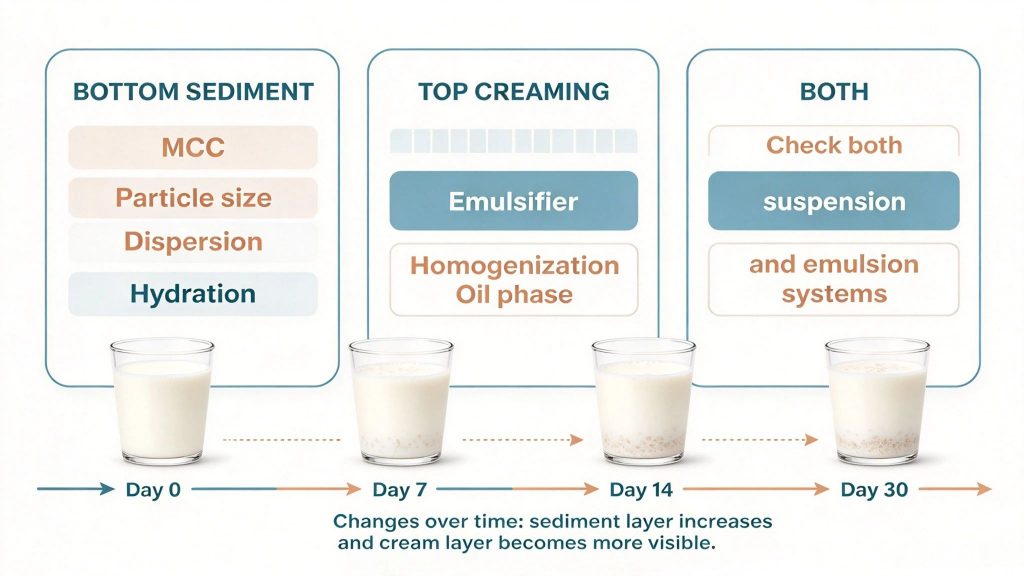 Oat milk sedimentation and creaming troubleshooting matrix